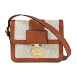 Longchamp Box-Trot 18 Magnetinis Atvartas Drobė Peties Crossbody Krep&scaron;ys Mažas Moteri&scaron;ki krep&scaron;iai Ruda Balta 10174HBX504 Brown & White