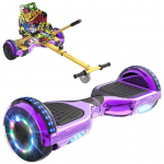 RCB Hoverboardas + Kartas 2-in-1 6,5 colio Bluetooth ir LED &ndash; Reguliuojamas kartingas &ndash; violetinis/geltonas &ndash; idealus vaikų dovanų rinkinys