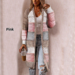 Moteri&scaron;kas megztinis Patogus stilingas susiuvamas ilgomis rankovėmis dryžuotas džemperis Moteri&scaron;kas laisvalaikio ilgas megztinis Rudens žiemos palaidinės L rožinė