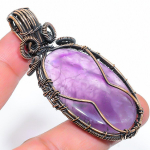Natural Sage Amethyst Gemstone Handmade Copper Wire Wrap Pendant 2.76 f9h83