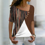 Spalvų kontrastas Gėlėti 3D mar&scaron;kinėliai Vasariniai moteri&scaron;ki netaisyklingo V formos kaklo mar&scaron;kinėliai Gatvės drabužiai Harajuku trumpomis rankovėmis mar&scaron;kinėliai, negabaritinės Y2k vir&scaron;ūnės L