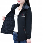 Mada i&scaron; abiejų pusių dėvėkite moteri&scaron;ką pavasario ir rudens striukę, laisva laisvalaikio ra&scaron;tu striukė su gobtuvu, nuimama skrybėlė 3XL juoda