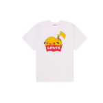 Levis X Pok&eacute;mon Kolaboracija Pikachu Spausdinimo Apvalios Kaklo Trumpomis Rankovėmis Mar&scaron;kinėliai Unisex Vir&scaron;utiniai Drabužiai Balti 59194-0002 L