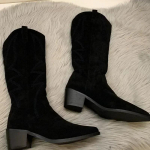 Mada Moteri&scaron;ki Kauboji&scaron;ki Batai Mada Kvadratinis Žemas Kulnas Eleganti&scaron;ki Moteri&scaron;ki Užtraukiami Ilgi Batai Žieminiai Smailianosiai Moteri&scaron;ki Batai 36