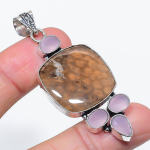 Natural Indian Moss Agate, Chalcedony 925 Sterling Silver Pendant 2.48 g3z10