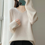 Moteri&scaron;kas ka&scaron;myro megztinis Qinghe ka&scaron;myras 30% ka&scaron;myras 70% vilna rudeninis ir žieminis puloveris &scaron;iltas ir madingas M smėlis