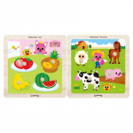 KC sertifikuotas - Pinkfong medinis dėlionės su kai&scaron;čiais &ndash; Vaisiai, Ūkio gyvūnas (4 gabaliukai) (3 Parinktys) #Fruit+Farm Animal