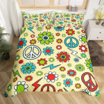 Retro Hippie &Scaron;irdies Antklodės Užvalkalų Rinkinys Abstrakčių Gėlių Patalynės Rinkinys Mikropluo&scaron;to Spalvingas Antklodės Užvalkalas Viengulio Karaliaus Dydžio Mergaitėms Berniukams EU Single(135*200cm)3pcs