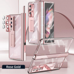 Magnetinis lankstas Galvanizuotas rėmelis Skaidrus dangtelis Samsung Galaxy Z Fold 4 dėklui su grūdintu stiklu S Pen laikiklis Case with Pen mėlyna