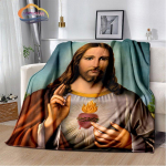 Religinio Jėzaus ka&scaron;myro antklodė 3D spausdinta Kristaus lovatiesė Flanelinė antklodė Mergelė Marija -Jėzus serijos patogi namų antklodė 130x150cm