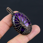 Gyvybės medis Violetinio žvilgesio Labradorito brangakmenis Vario viela apvyniotas Rankų darbo pakabukas Papuo&scaron;alai 1.97 Inches violetinė