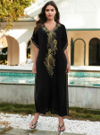 EDOLYNSA Aukso spalvos siuvinėjimas V kaklo plius dydžio Kaftan Beach Maxi suknelė 2024 m. Moterų vasaros kaftanai Seksualūs paplūdimio drabužiai maudymosi kostiumėlis Cover Up Q1584 One Size juoda