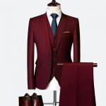 New Men's Business Casual Slim-fit Suit Three-piece Set 3XL bordinė