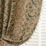 Boho Gėlių Pauk&scaron;čių Užuolaidos - &Scaron;viesą Filtruojančios Paruo&scaron;tos Užuolaidos Virtuvei ir Erkeriui | Žakardinis Tekstilės Gaminys su Kutais (Montavimas be siuvimo) W150xH160cm(Grommets Top)