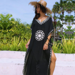 Uždengiami vasariniai moteri&scaron;ki paplūdimio drabužiai Kaftan paplūdimio suknelė juoda medvilnė tunika maudymosi kostiumėlis Cover Up One Size