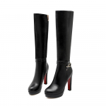 Moteri&scaron;ki auk&scaron;takulniai batai rudens ir žiemos nauji vandeniui atsparūs stalo storu kulnu didelio dydžio universalūs vidutinio ilgio batai 40 juoda