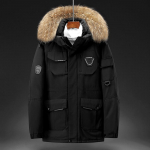Žieminė pūkinė striukė Vyri&scaron;ka vidutinio ilgio parkerio žieminė striukė su gobtuvu XXXL juoda