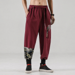 Japoni&scaron;kas kimono vyri&scaron;kas medvilninis lininis samurajų kostiumas Ukiyo-e spausdintas diržas Retro Harem kelnės Haori Baggy Kelnės Harajuku Hip Hop 5XL tamsiai mėlyna spalva
