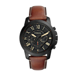 Fossil Grant Chronograph Juodas Ciferblatas Rudo Odos Dirželis Laikrodis Vyrams - FS5241