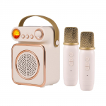 Mini karaoke aparatas belaidis mikrofonas ir garsiakalbių rinkinys su 2 mikrofonais įkraunamu LED spalvos smėlis