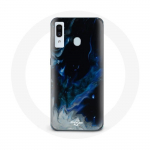 Coque pour samsung galaxy A30 Nuages de fum&eacute;e multicolore de bleu gris et noir sur fond noir