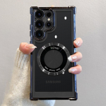 Prabangus padengiamas magnetinis belaidžio įkrovimo dėklas, skirtas Samsung S24 Ultra S23 FE S22 Plus skaidrus smūgiams atsparus fotoaparato apsaugos mink&scaron;tas dangtelis For S23 Ultra