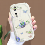 Mielas animacinių filmų ra&scaron;tų kreminės tekstūros korpusas, banguotas kra&scaron;tas, mink&scaron;tas silikoninis dangtelis telefono dėklas, skirtas Huawei Honor Infinix Tecno iPhone Huawei Nova 9 SE juoda
