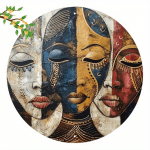 Patvari medinė i&scaron;kaba &ndash; unikalus apvalus dizainas su kaukių atvaizdu &ndash; puikiai tinka namų dekorui, nuostabiam sienų menui, dekoratyviniams akcentiniams plakatams 20cm*20cm