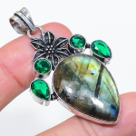 Natural Labradorite, Diopside 925 Sterling Silver Jewelry Pendant 2.29 o1e23