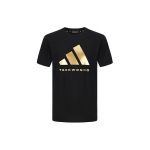 Adidas Klasikiniai Patogūs Sportiniai Bėgimo Megzti Mar&scaron;kinėliai Trumpomis Rankovėmis Unisex Vir&scaron;utiniai Drabužiai Juodi Auksiniai ADICLTS24TK-BG S