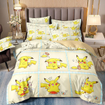 Pok&eacute;mon animacinio filmo patalynės komplektas, mielas Pikachu užvalkalas antklodei ir pagalvei, trijų dalių komplektas namų miegamajam, berniukų ir mergaičių antklodžių komplektai 135x200cm