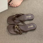 Moterims &scaron;lepetės su sagtimi flip-flop'ai kvadratiniu pir&scaron;tu sandalai plok&scaron;čiapadžiai kasdieniai batai moteri&scaron;ki loaferiai 2025 m. tendencija vasaros negilūs patogūs &scaron;lepetės 35