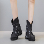 Moteri&scaron;ki batai storu padu 2024 m. pavasaris ir ruduo. Nauji džinsiniai moteri&scaron;ki trumpapadžiai, laisvalaikio auk&scaron;ti batai moteri&scaron;ki iki vidurio blauzdos 40 juoda