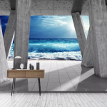 Modernūs foto tapetai Akmeninis stulpas Jūros banga Peizažas Sienų freskos Svetainė Valgomasis Freska 200 cm(W) x 140 cm(H)