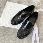 Moteri&scaron;ki Retro Storo Kulno Natūralios Odos Mokasinai - Klostuoti Storu Padu Įslystami Batai 39 black