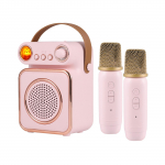 Mini karaoke aparatas belaidis mikrofonas ir garsiakalbių rinkinys su 2 mikrofonais įkraunamu LED spalvos rožinė