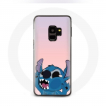 Dėklas Samsung Galaxy S9 plus su Stitch, žiūrinčiu auk&scaron;tyn, rožiniu fonu