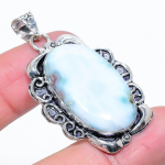 Natural Caribbean Larimar Gemstone 925 Sterling Silver Pendant 1.97 j6q07