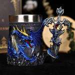 Dragon Warrior Beer Cup Europos ir Amerikos mitai ir legendos Vakarų Dragon Mark kavos puodelis Dragon Sword alaus puodelis 600ml mėlyna
