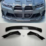 Blizgios juodos anglies pluo&scaron;to priekinis lūpas BMW M3/M4 G80 G82 - V stiliaus trijų dalių kėbulo komplektas V Style Three-Stage Front Lip (Gloss Black) black