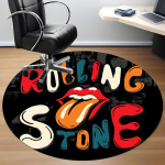 1 vnt. Rolling Stone logotipas, apvalus biuro kilimėlis - Puikiai tinka biuro ar darbo kambario dekoravimui, skalbiamas ma&scaron;inoje, neslystantis pagrindas, dekoratyvinis grindų kilimėlis 120cm gray