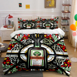 J&auml;germeister butelio vitražo ra&scaron;to komplektas Lovos komplektas (1 antklodės užvalkalas, 2 pagalvių užvalkalai, antklodė neįtraukta) 155x200cm black