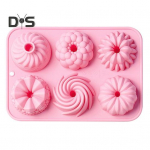 6 skylutes, vientisos spalvos konditerijos formos maistinės klasės patvarios spurgos &scaron;okoladinės desertinės silikoninės formos kepimo padėklas rožinė