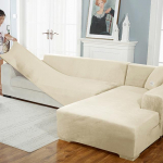 Aksominis sofos užvalkalas Prabangus L formos sofos užvalkalas Paprastos spalvos kampiniai sofos užvalkalai fotelis nuo dulkių elastingas užvalkalas Tinka gyvūnams 2seater 140-185cm smėlis