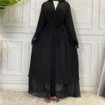 Dubajus Abaya &scaron;ifono madingi megztiniai, musulmonai moterims, kuklus chalatas Turkija kaftanas ramadanas arabi&scaron;ki islami&scaron;ki drabužiai S juoda
