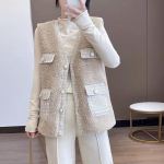 Temperamento Lady Style Lamb pliu&scaron;inė liemenė Rudens ir Žiema Nauja Tvido Siuvinėjimo Liemenė Liemenė Moteri&scaron;ka striukė XXXL