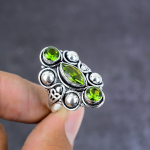 Natural Peridot Gemstone Handmade 925 Sterling Silver Jewelry Ring Size 7 a9g75