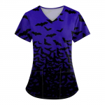 Moteri&scaron;ki mar&scaron;kinėliai trumpomis rankovėmis su Helovino spauda, V formos i&scaron;kirpte, ki&scaron;ene, uniforminis vir&scaron;us XXXL