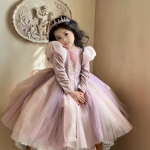 Prabangi aksominė princesės Rapunzel su pūstomis rankovėmis suknelė mergaitėms - Ruduo/Žiema 130 cm