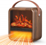 Mažas ne&scaron;iojamas elektrinis židinio &scaron;ildytuvas su 3D liepsna, termostatu, 1500W/750W PTC, apsauga nuo apvirtimo, rie&scaron;uto spalvos